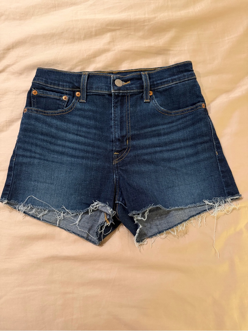 Levi's Woman’s High Rise Dark Blue Denim Frayed Hem Shorts